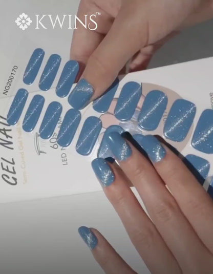 Frosty Blue Cat Eye 3D UV Gel Nails